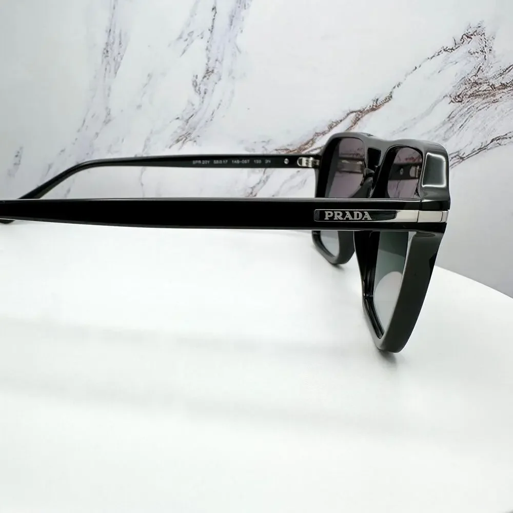 NEW PRADA Sunglasses Black Aviator Pilot 55-17mm Grey Lens Silver Logo - Picture 6 of 16